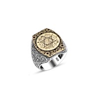 925 Silver Solomon Seal Motif Ring For Men 