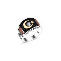 925 Silver Moon and Star Ring For Men 