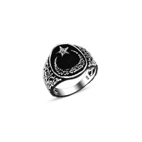 925 Silver Moon and Star Ring For Men 