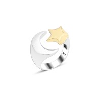 925 Silver Moon and Star Ring For Men 