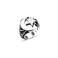 925 Silver Moon and Star Ring For Men 