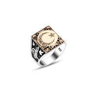 925 Silver Moon and Star Ottoman Tugra Ring For Men 