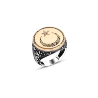 925 Silver Moon and Star Ring For Men 