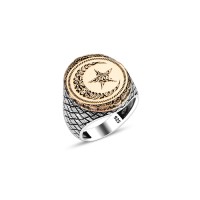 925 Silver Moon and Star Ring For Men 