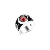 925 Silver Moon and Star Ottoman Tugra Ring For Men 