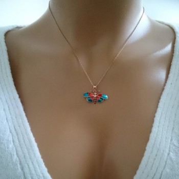 14K Gold Red Blue Butterfly Necklace