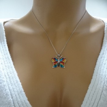 14K Rose Gold Blue Red Butterfly Necklace