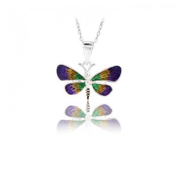 14K Rose Gold Green Pink Butterfly Necklace
