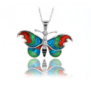 14K Rose Gold Red Blue Butterfly Necklace