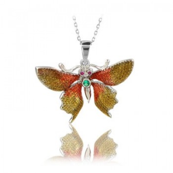 14K Rose Gold Red Butterfly Necklace