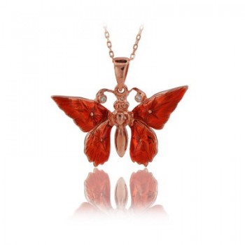 14K Rose Gold Red Butterfly Necklace