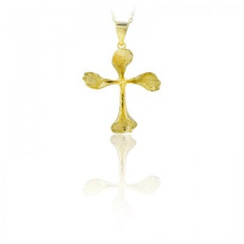 14K Solid Gold Cross Charm Necklace