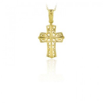 14K Solid Gold Cross Charm Necklace