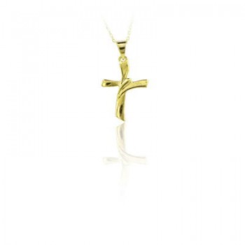 14K Solid Gold Cross Charm Necklace