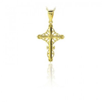 14K Solid Gold Cross Charm Necklace