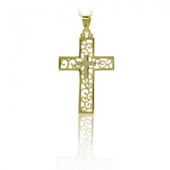 14K Solid Gold Cross Charm Necklace