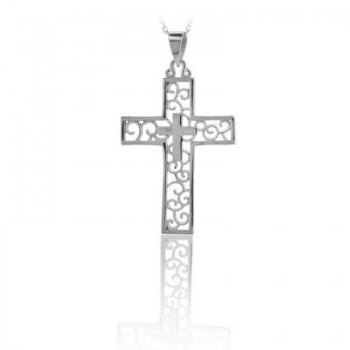 14K Solid Gold Cross Charm Necklace