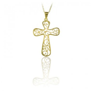 14K Solid Gold Cross Charm Necklace