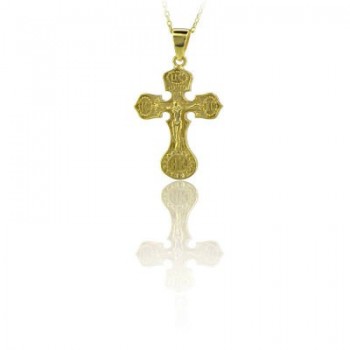 14K Solid Gold Cross Crucifix Charm Necklace