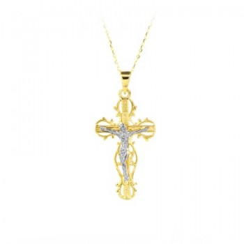 14K Solid Gold Cross Crucifix Charm Necklace