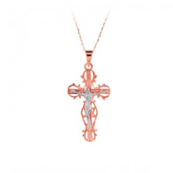 14K Solid Gold Cross Crucifix Charm Necklace