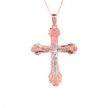 14K Solid Gold Cross Crucifix Charm Necklace