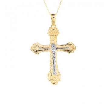 14K Solid Gold Cross Crucifix Charm Necklace