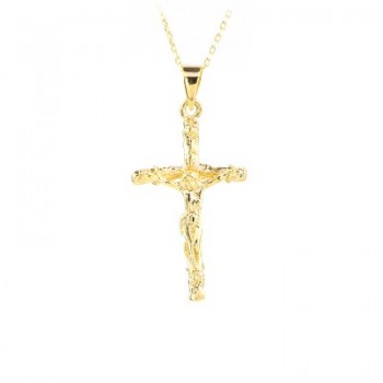 14K Solid Gold Cross Crucifix Charm Necklace