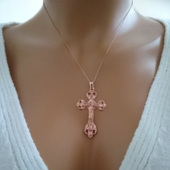 14K Solid Gold Cross Crucifix Charm Necklace