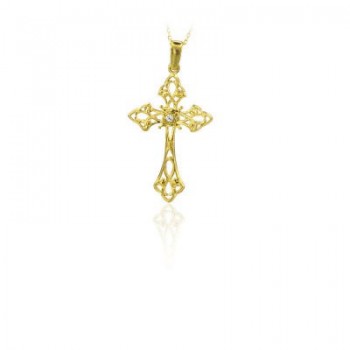 14K Solid Gold Cross Crucifix Charm Necklace