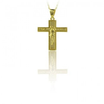 14K Solid Gold Cross Crucifix Charm Necklace