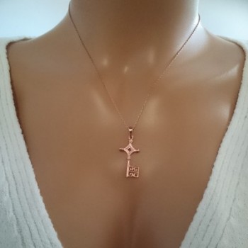 14K Solid Gold Cross Key Charm Necklace