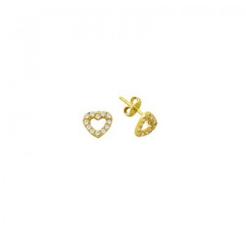 14K Solid Gold Drop Stud Heart Earring