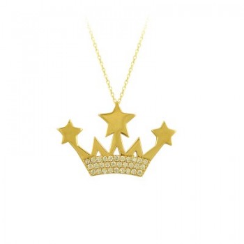 14K Solid Gold Star Crown Necklace