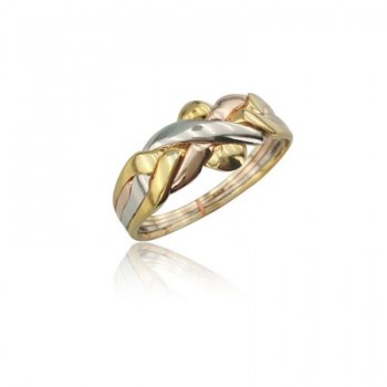 14K Solid Gold Tri Color 4 Band Puzzle Ring