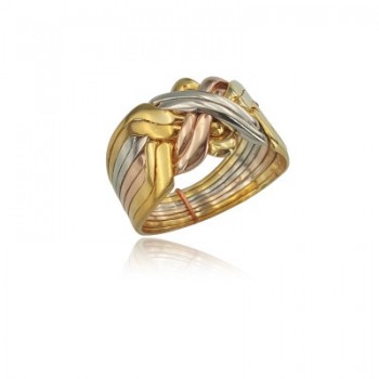 14K Solid Gold Tri Color 8 Band Puzzle Ring