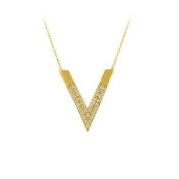 14K Solid Gold V Design Necklace