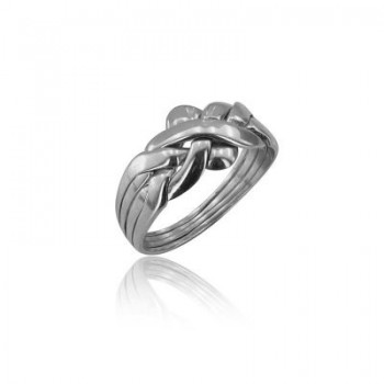 14K Solid White Gold 4 Band Puzzle Ring