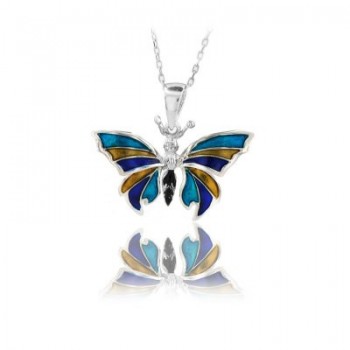 14K White Gold Blue Yellow Butterfly Necklace
