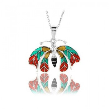 14K White Gold Yellow Turquoise Butterfly Necklace
