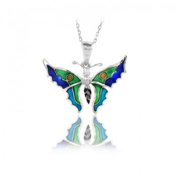 14K White Green Blue Butterfly Necklace