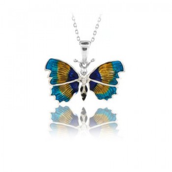 14K White Yellow Blue Butterfly Necklace