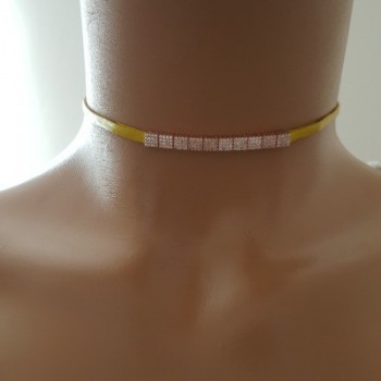 925 K Sterling Silver Choker Yellow Leather Necklace