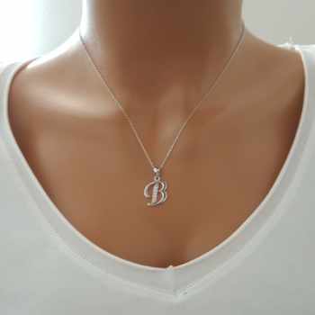 925 K Sterling Silver Personalized Letter  B Necklace