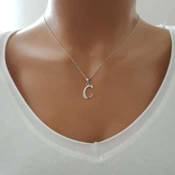 925 K Sterling Silver Personalized Letter  C Necklace