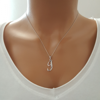 925 K Sterling Silver Personalized Letter  J Necklace