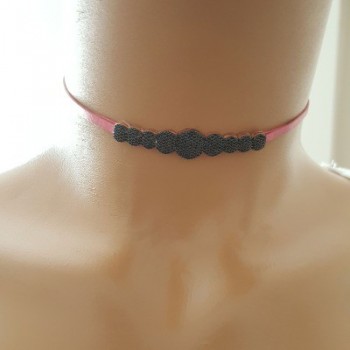 925K Sterling Silver Choker Pink Leather Necklace