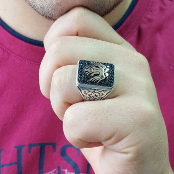 925K Sterling Silver Double Head Eagle Men Ring