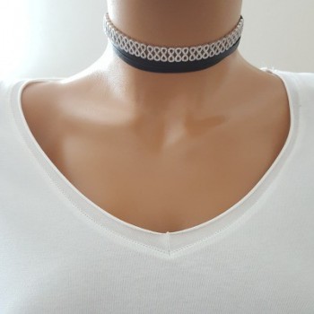 925K Sterling Silver İnfinity Choker Cz Diamond Black Leather Necklace