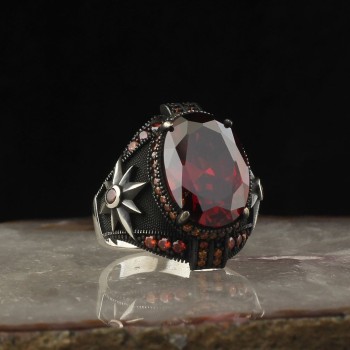 925 Sterling Silver Mystic Topaz Stone Compass Men Ring